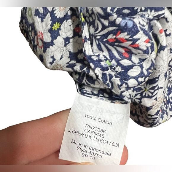 J. Crew Blue Multi-color Floral Peasant Junes Meadow Liberty of London Top XS - Picture 8 of 8